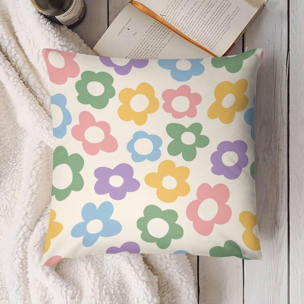 NEW! Set Of 2 Pastel Daisy Throw Pillow Covers 18x18 - Picture 2 of 4